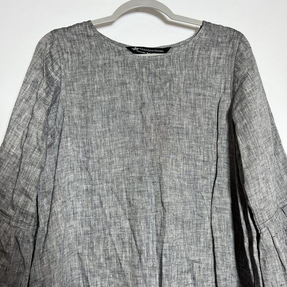 Crown Linen Designs Shirt Dress SIZE S Gray Chambray Bell Sleeve 100% Linen - Picture 7 of 10